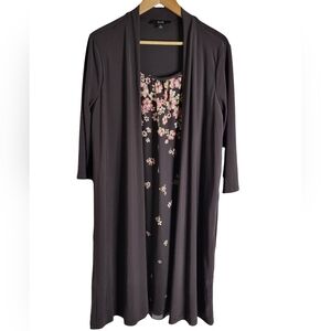 NAIF Brown With Floral Print Women's 2 Piece Set Dress Cardigan Set